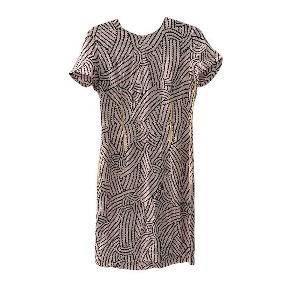 BIMBA Y LOLA BLACK & PINK PATTERNED SHEATH DRESS WOMENS SZ S OFFICE - Picture 1 of 5